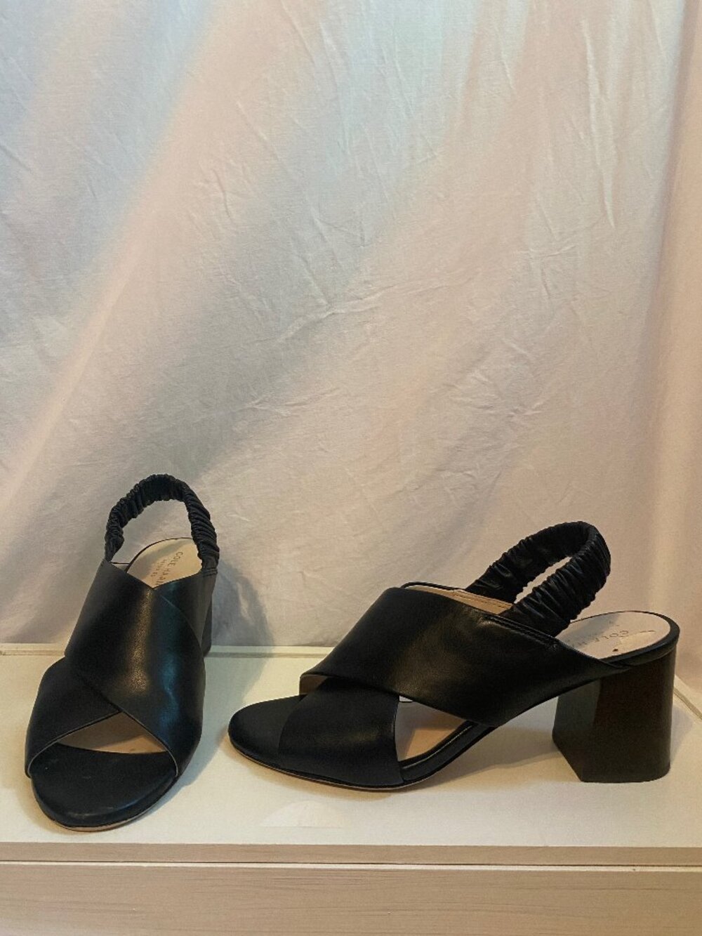 Cole Haan Grand.OS Black Leather Lace-Up Block Heel Sandals Size 7B